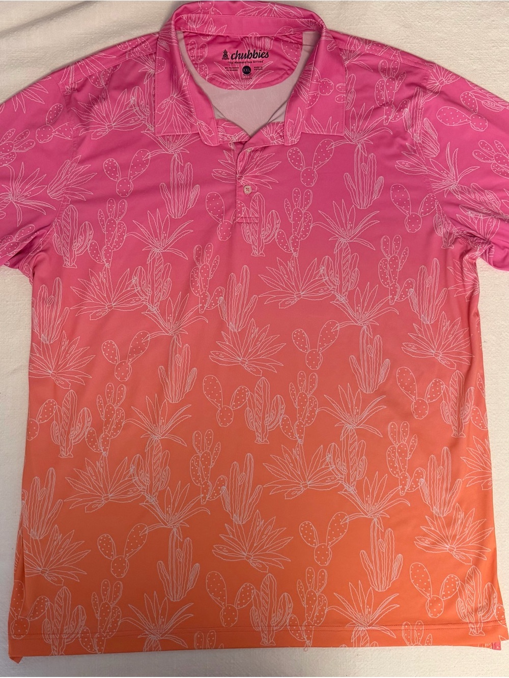 chubbies Pink-to-Orange Ombre Cactus Print Polo